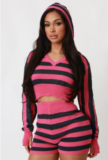 Pink/Grey Stripe Set
