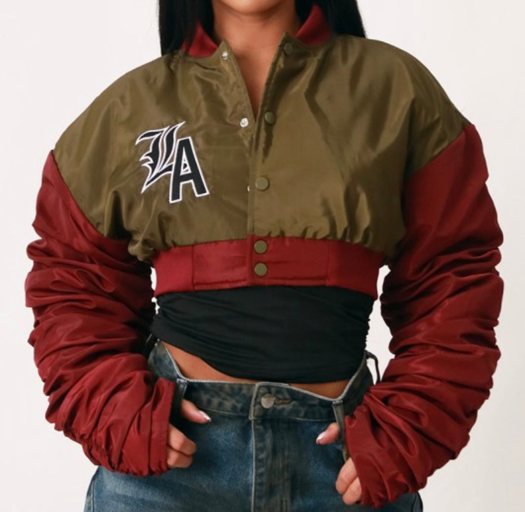 Wine/Olive Crop Puffer Jacket