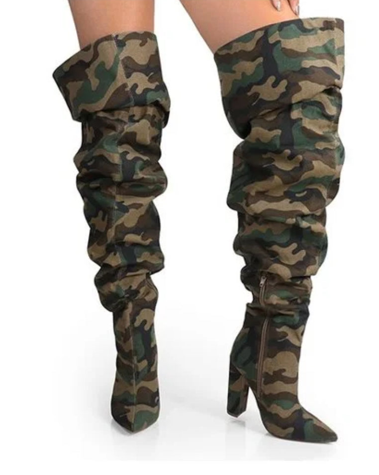 Camo Thigh High Boots