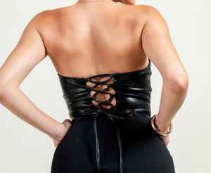Blk Leather Corset