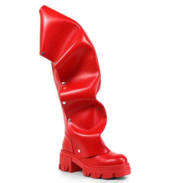 Red Leather Snap Boots