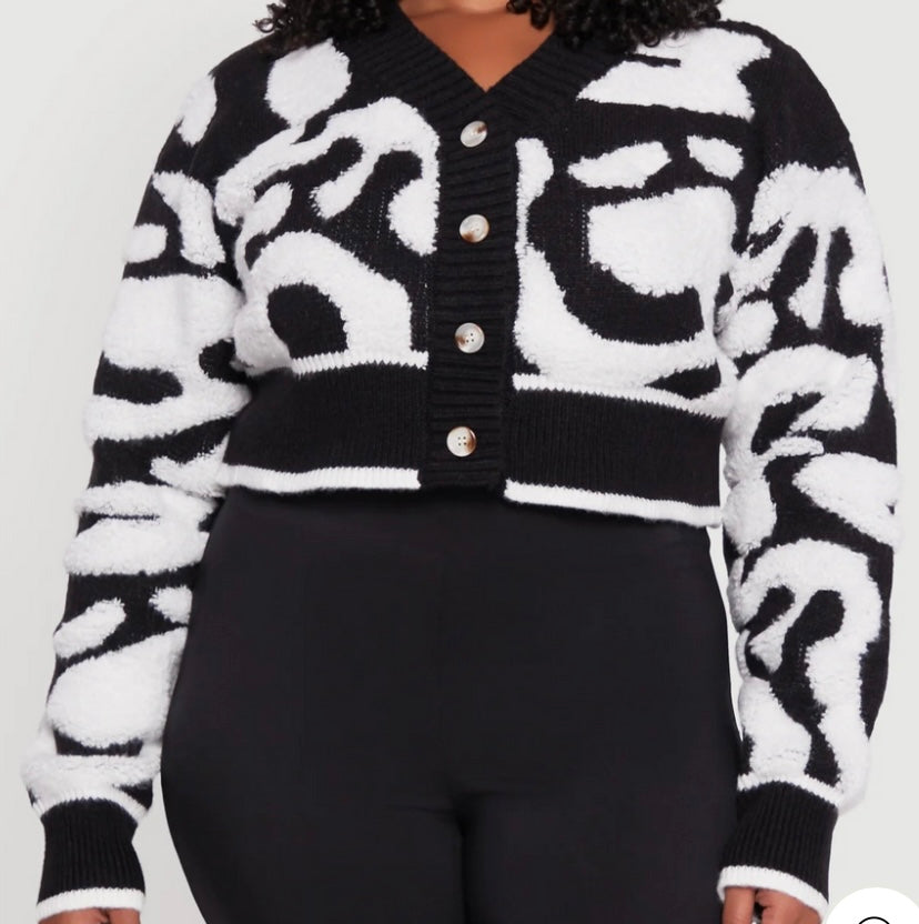 Plus Size Blk/White Cardigan