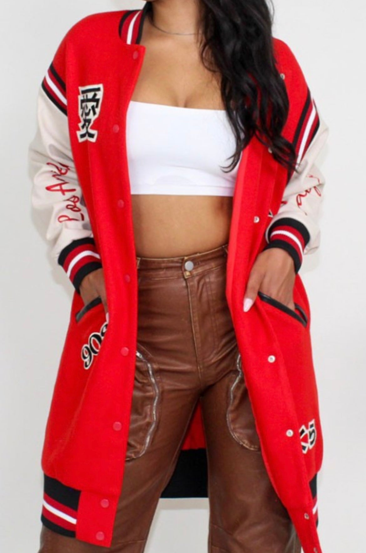 Red Leather Sleeve Jacket