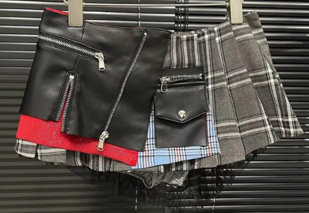 Mix Plaid Skirt