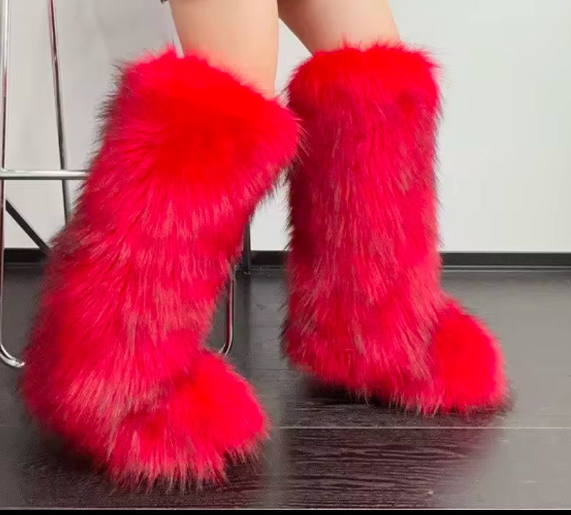 Red Long Fur Boots