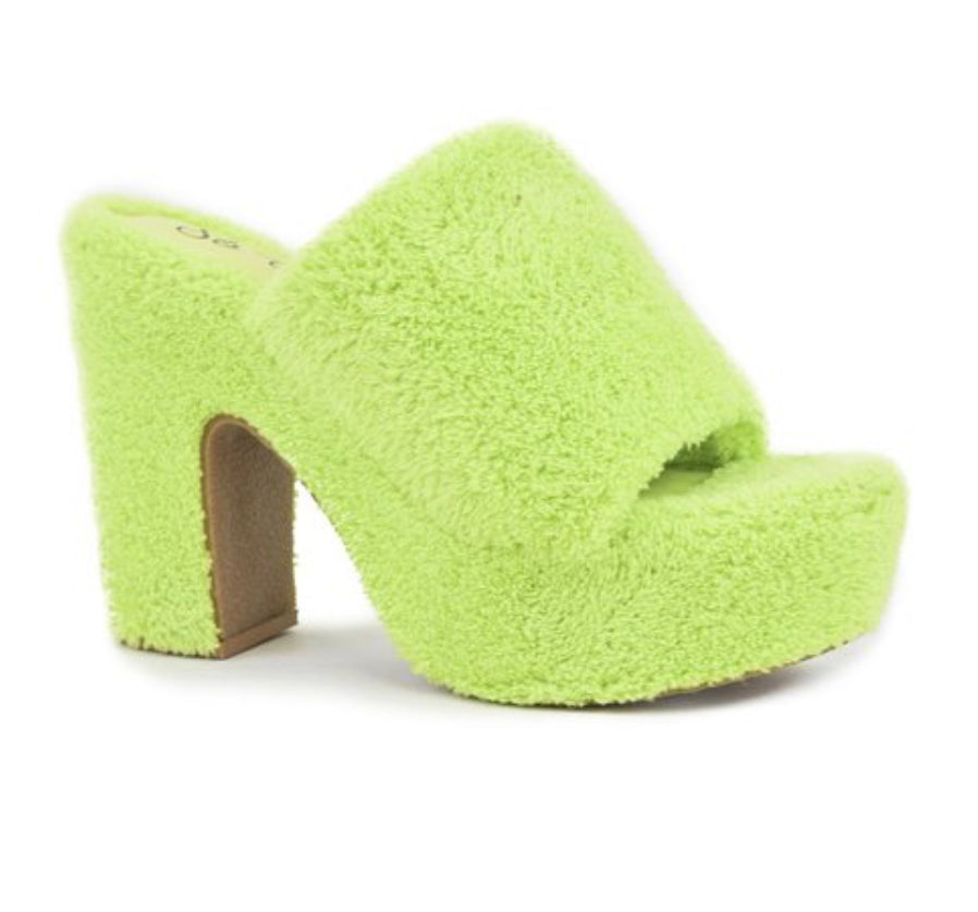 Neon Green Fuzzy Heels