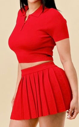 Red Tennis Skirt Set