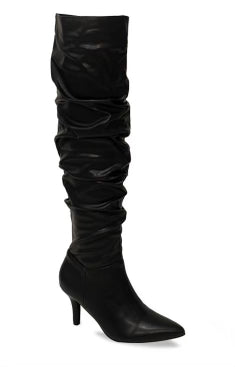 Black Scrunch Leather Boots