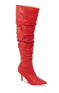 Red Scrunch Leather Boots