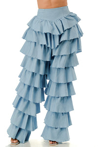 Light Denim Ruffle Pants
