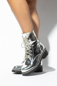 Silver Metallic Combat Boots