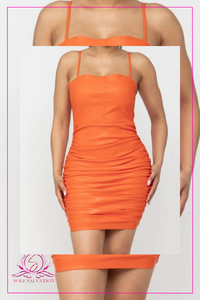 Orange Faux Leather Dress